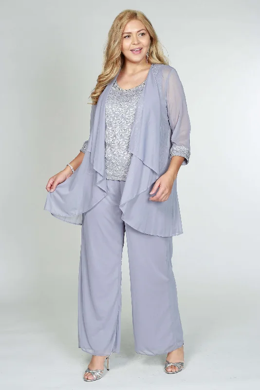 Party Dresses with Bell Sleeves and Ruffled Hem for Ladies' Retro CharmR&M Richards 5008W Plus Size Pant Suit
