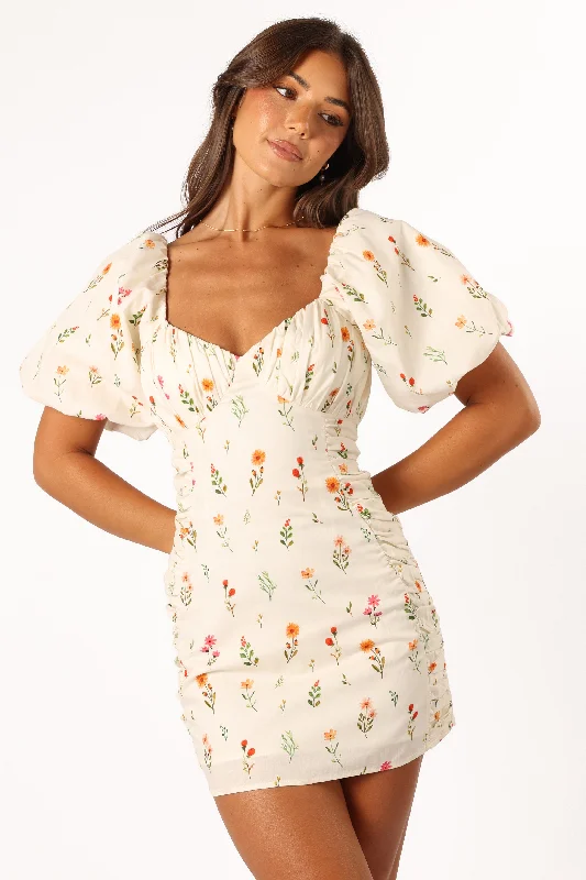 Party Dresses with Lace Insertions on the Skirt and Beaded Waistband for Ladies' Feminine and Glamorous LookRanala Mini Dress - Ranala Print