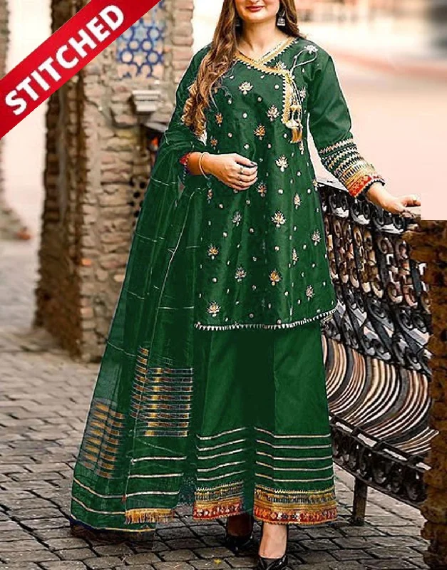 Party Dresses with Sequined Geometric Shapes and Lace and Chiffon Blend and Ruffled Sleeves for Ladies' Modern and Dramatic LookReady-to-Wear Angrakha Style Embroidered Raw Silk Party Wear Dress 2024 (DZ16917)