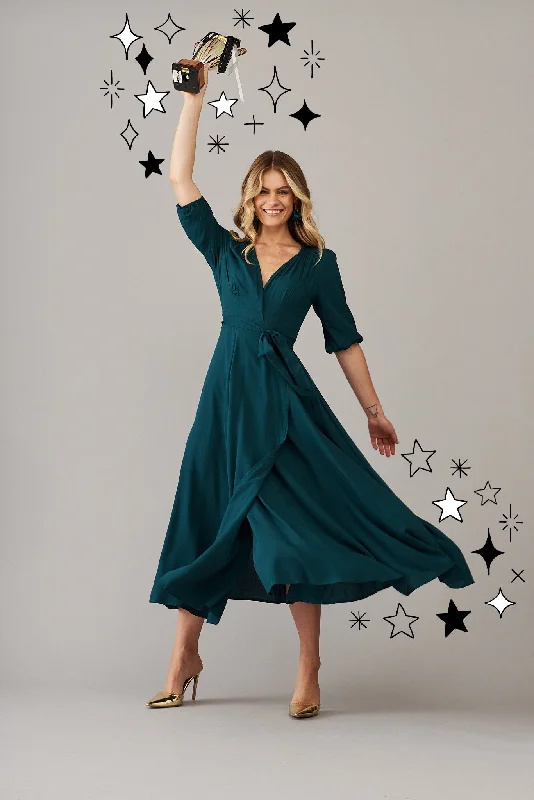 Sheath Style Velvet Party Dresses for Ladies' Evening GalasRonda Maxi Wrap Dress In Emerald