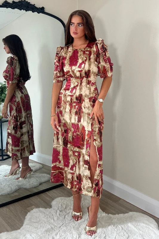 Midi dress for a beach vacation when paired with a swimsuit cover - upSamira Abstarct Frill Sleeve Midi Dress Midi dress for a beach vacation when paired with a swimsuit cover - upSamira Abstarct Frill Sleeve Midi Dress