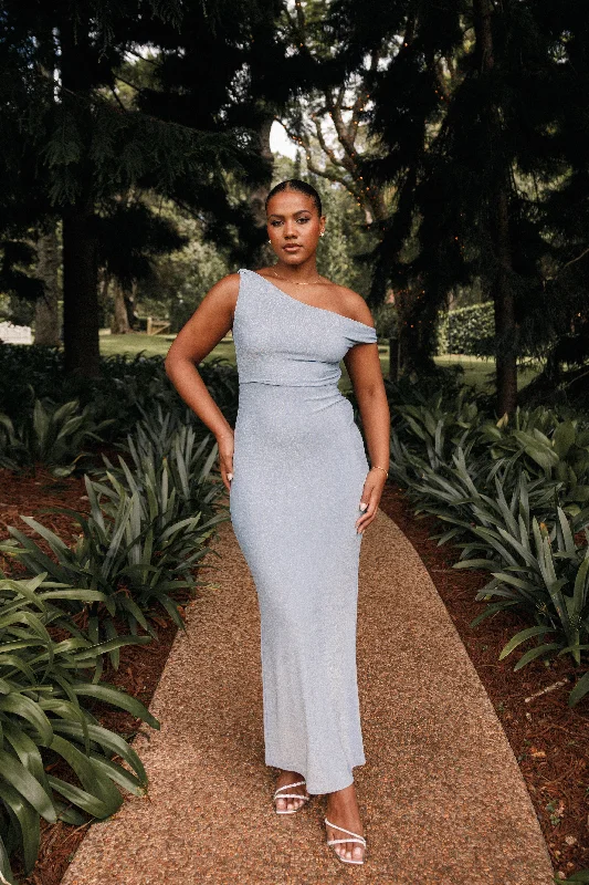 Halter Neck Party Dresses with Ruffled Hem for Ladies' Summer CelebrationsSebastian Off Shoulder Maxi Dress - Blue Halter Neck Party Dresses with Ruffled Hem for Ladies' Summer CelebrationsSebastian Off Shoulder Maxi Dress - Blue