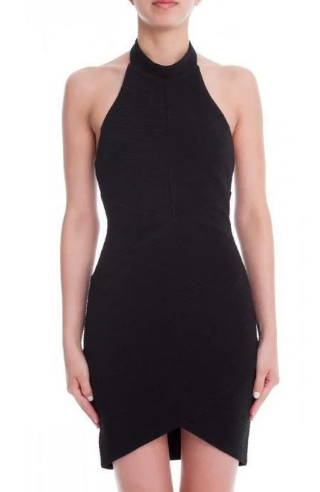 Sexy Backless Satin Party Dresses for Ladies' Night OutSelena Black Mock Neck Halter Dress