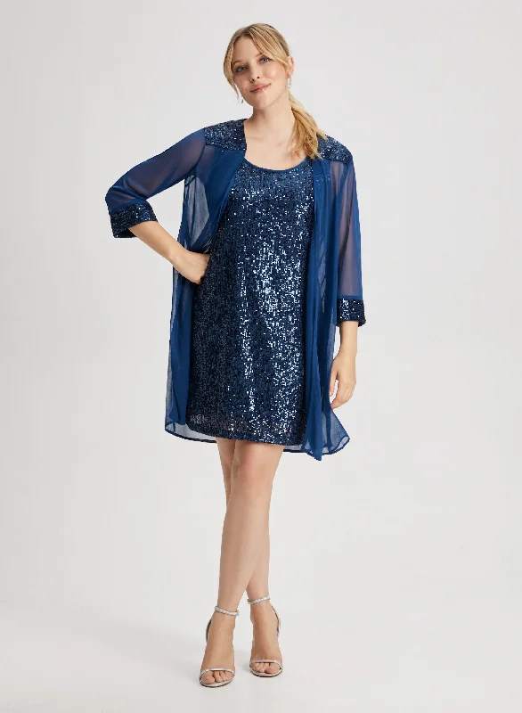 Party Dresses with Cut Out Details and Lace Insertions for Ladies' Bold and Feminine LookSequin Jacket & Dress Set