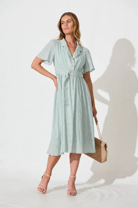 Midi dress for outdoor adventures such as hiking and campingSeraphina Midi Dress In Pale Green Cotton Midi dress for outdoor adventures such as hiking and campingSeraphina Midi Dress In Pale Green Cotton