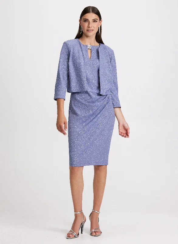 Striped Party Dresses with Button Front for Ladies' Classic and Timeless LookShimmer Dress & Jacket Set