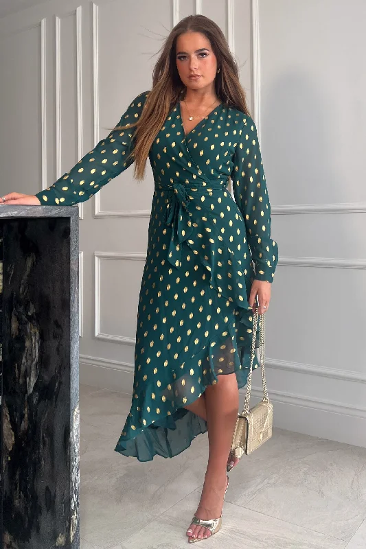 Retro - style 60s midi dress with a mod - inspired designTanya Jade Green & Gold Colour Foil Asymmetric Midi Dress Retro - style 60s midi dress with a mod - inspired designTanya Jade Green & Gold Colour Foil Asymmetric Midi Dress