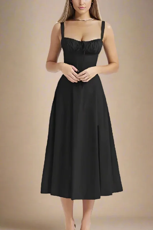 Bell - sleeve midi dress for a bohemian and stylish appearanceTaylor Bodycon Day Midi Dress - Classic Black Bell - sleeve midi dress for a bohemian and stylish appearanceTaylor Bodycon Day Midi Dress - Classic Black