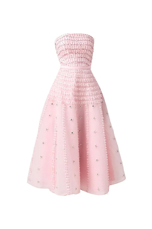 Color - block midi dress for a bold and contemporary statementTerry Strapless Stone Organza Midi Dress