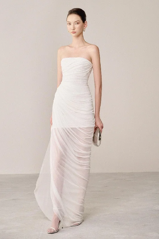 Vintage Inspired Party Dresses for Ladies' Retro Themed GatheringsThalon Strapless Gathered Organza Spandex Maxi Dress Vintage Inspired Party Dresses for Ladies' Retro Themed GatheringsThalon Strapless Gathered Organza Spandex Maxi Dress
