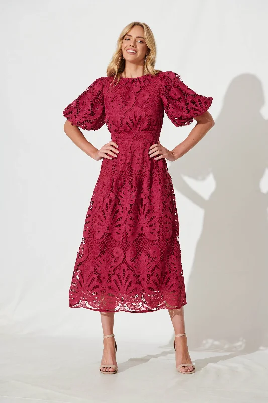 Party Dresses with Sequined Dots and Sheer Skirt for Ladies' Playful and Sultry LookTillie Lace Maxi Dress In Berry