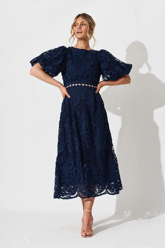 Printed Party Dresses with Abstract Patterns for Ladies' Modern Fashion SenseTillie Lace Maxi Dress In Navy