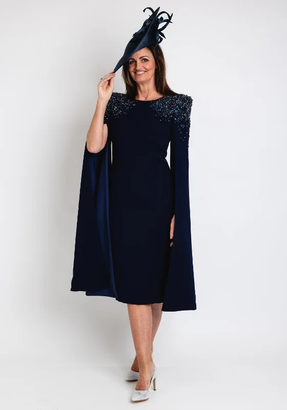 Midi dress for travel due to its versatility and durabilityVeni Infantino Embellished Cape Sleeve Midi Dress, Navy Midi dress for travel due to its versatility and durabilityVeni Infantino Embellished Cape Sleeve Midi Dress, Navy