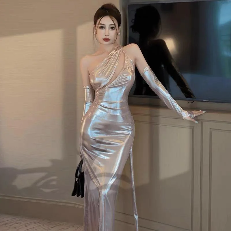 Party Dresses with Pleated Tulle Skirt and Sequined Geometric Shapes and Lace Overlay for Ladies' Princess and Feminine LookViviana Luxe Party Dress