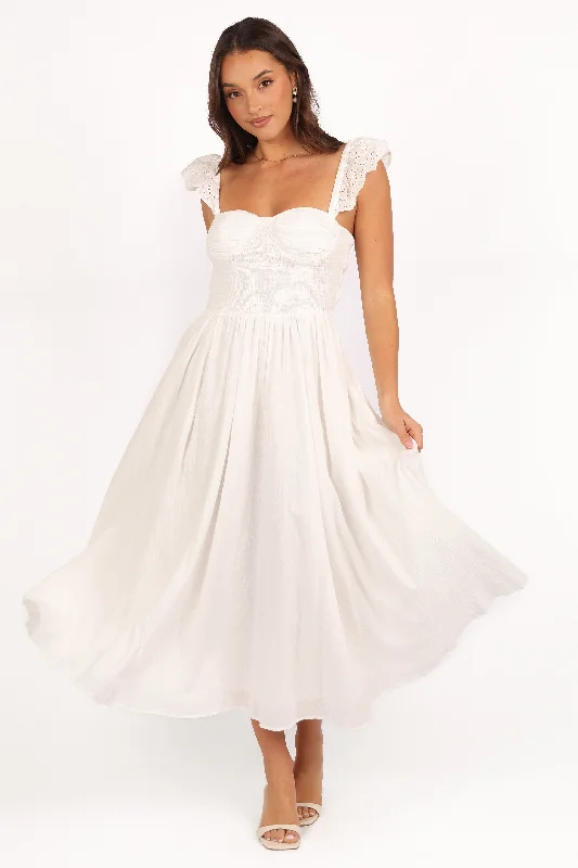 Midi dress suitable for office - appropriate casual wearWebster Midi Dress - Off White Midi dress suitable for office - appropriate casual wearWebster Midi Dress - Off White