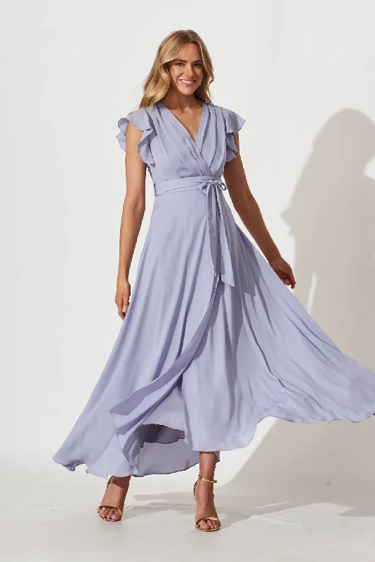 Party Dresses with Sheer Panels and Sequined Trim for Ladies' Sultry and Sparkly LookWynter Chiffon Dress In Dusty Blue