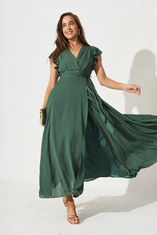 Party Dresses with Pleated Tulle Skirt and Sequined Geometric Shapes for Ladies' Princess and Modern LookWynter Maxi Dress In Green