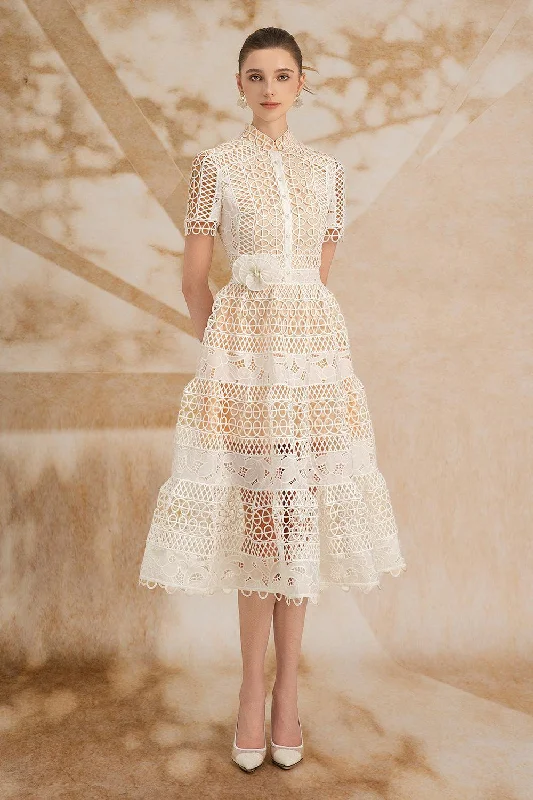 Midi dress for travel due to its versatility and durabilityYasmine A-line Short Sleeved Lace Midi Dress Midi dress for travel due to its versatility and durabilityYasmine A-line Short Sleeved Lace Midi Dress