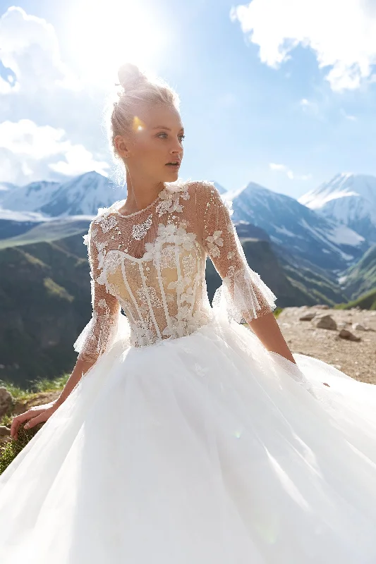 Church - suitable long - sleeved wedding dress3/4 Length Sleeve Illusion Neck A-Line Wedding Dress Church - suitable long - sleeved wedding dress3/4 Length Sleeve Illusion Neck A-Line Wedding Dress