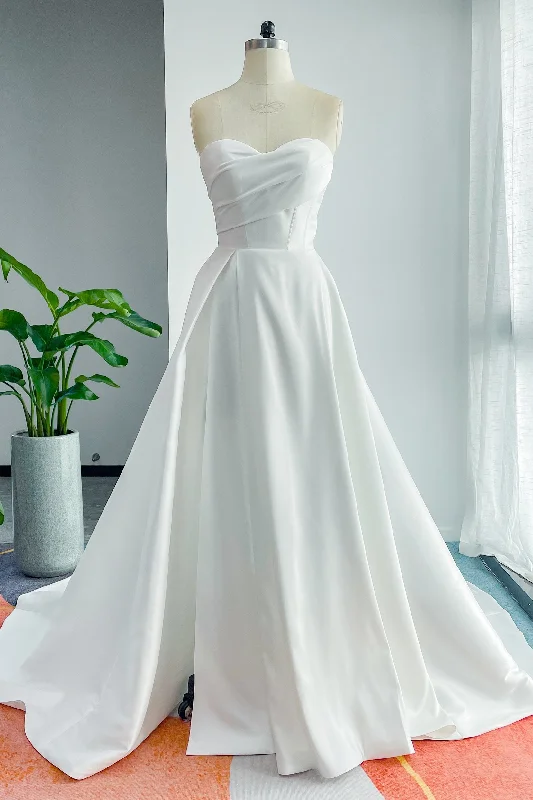 Satin - and - lace combination wedding dressA-Line Court Train Mikado Wedding Dress CW3124 Satin - and - lace combination wedding dressA-Line Court Train Mikado Wedding Dress CW3124