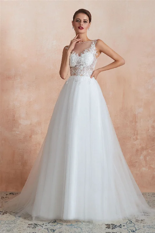 Applique - adorned mermaid wedding dressPrincess Long A-line Sheer Back Floral White Wedding Dress with Sequins Applique - adorned mermaid wedding dressPrincess Long A-line Sheer Back Floral White Wedding Dress with Sequins