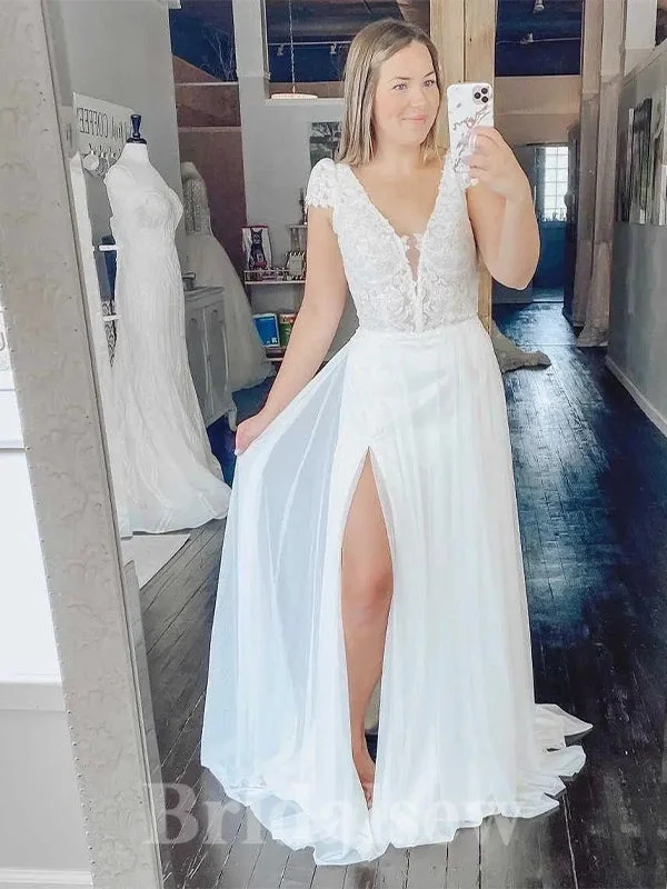 Alternative black wedding dress for a unique brideA-line Lace Cap Sleeves Luxurious Classic Beach Vintage Long Wedding Dresses WD397