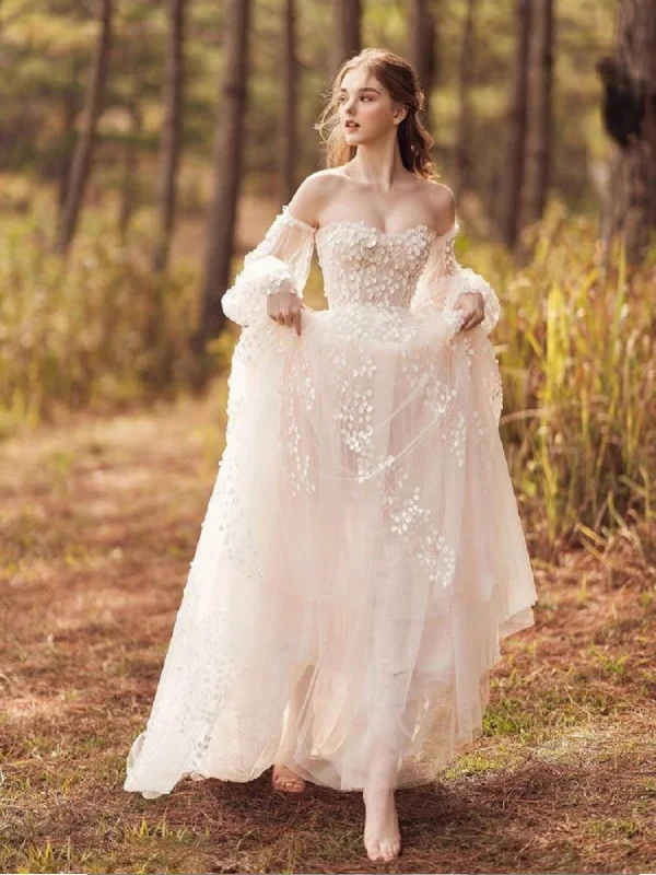 Sparkly sequined wedding dress for a glamorous brideA-line Popular Lace Wedding Dresses, Elegant Wedding Bridal Gowns, Newest Quality Wedding Dresses