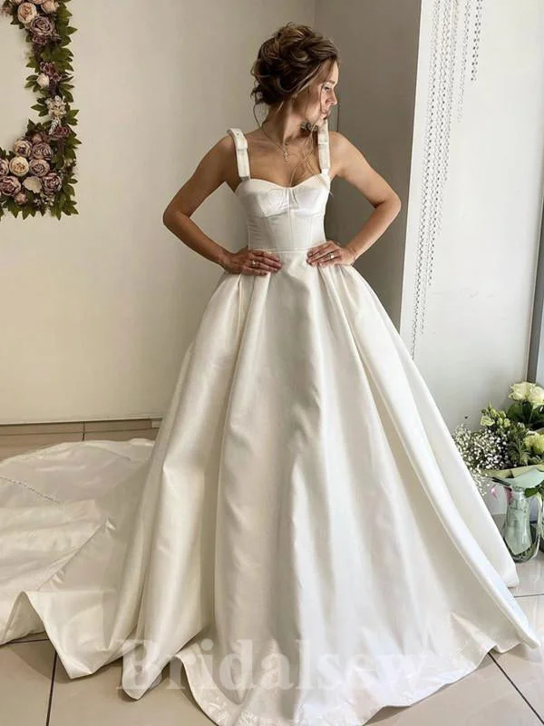 Historical - era - themed wedding dressA-line Simple Satin Princess Garden Beach Vintage Long Wedding Dresses, Bridal Gown WD439