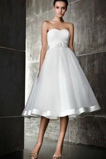Backless sweetheart neckline wedding dressA Line Sweetheart Tea Length Dress