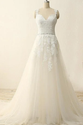 Embroidered illusion neckline wedding dressA-Line Sweetheart Tulle Dress with Straps and Lace Appliques Embroidered illusion neckline wedding dressA-Line Sweetheart Tulle Dress with Straps and Lace Appliques