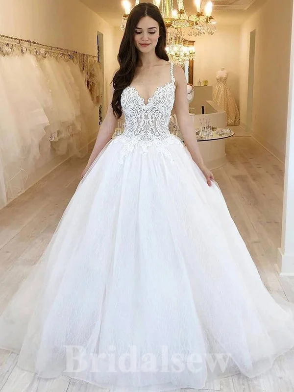 Mother - of - the - bride elegant wedding dressA-line Unique Spaghetti Straps Tulle New Fairy Beach Vintage Long Wedding Dresses, Dream Bridal Gown WD429