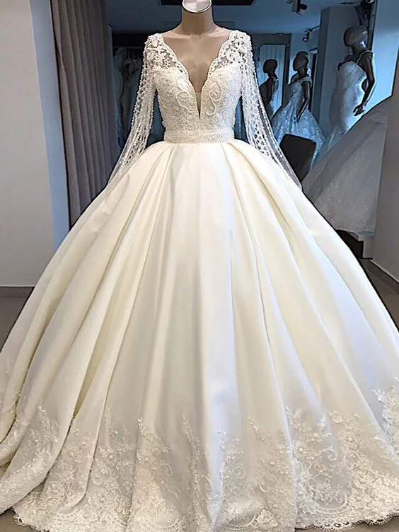 Beach - appropriate short wedding dressA Line Wedding Dress Ivory Satin Skirt Full Sleeve Bling Bling Plearls Bridal prom Dress cg21934 Beach - appropriate short wedding dressA Line Wedding Dress Ivory Satin Skirt Full Sleeve Bling Bling Plearls Bridal prom Dress cg21934