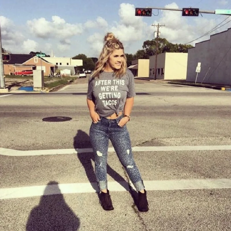 Women's T - shirt with a cable knit patternAfter This We Are Getting Tacos Tee