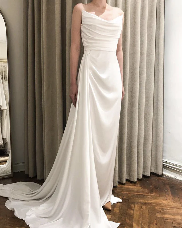 Drop - waist 1920s - style wedding dressSexy Sheath Wedding Dress Satin Strapless