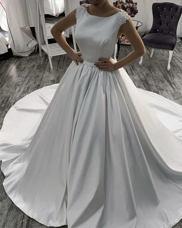 Quirky - designed wedding dress for an individual brideLace Back Wedding Dress Scoop Neck Satin Ball Gown