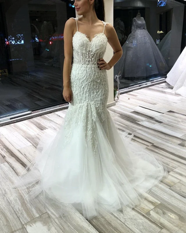 Tiered - skirt wedding dress for a voluminous lookMermaid Sweetheart Wedding Dresses Spaghetti Straps Lace Embroidery Tiered - skirt wedding dress for a voluminous lookMermaid Sweetheart Wedding Dresses Spaghetti Straps Lace Embroidery