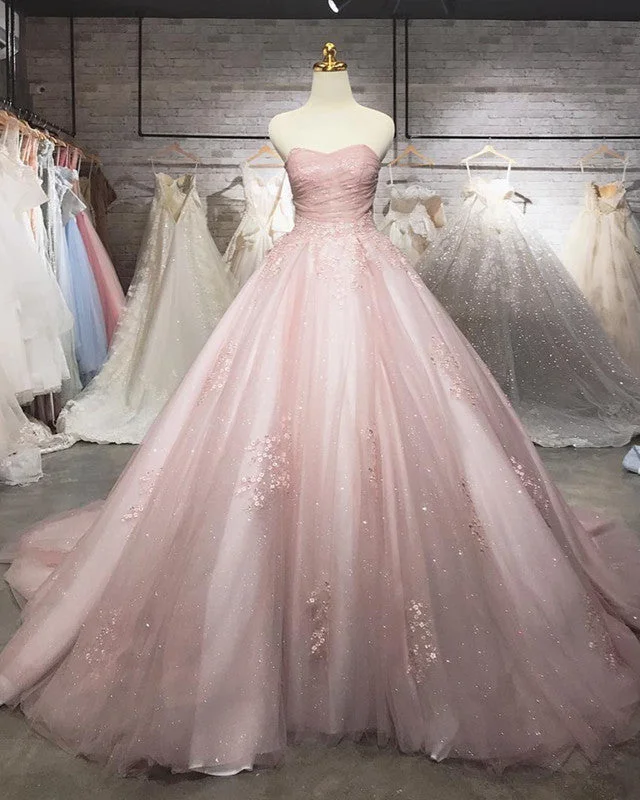 Metallic - thread - detailed wedding dressMauve Wedding Dress Tulle Sweetheart With Sparkles