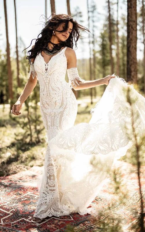 Formal satin wedding dress with a long trainAll Who Wander Rowen - Size 8