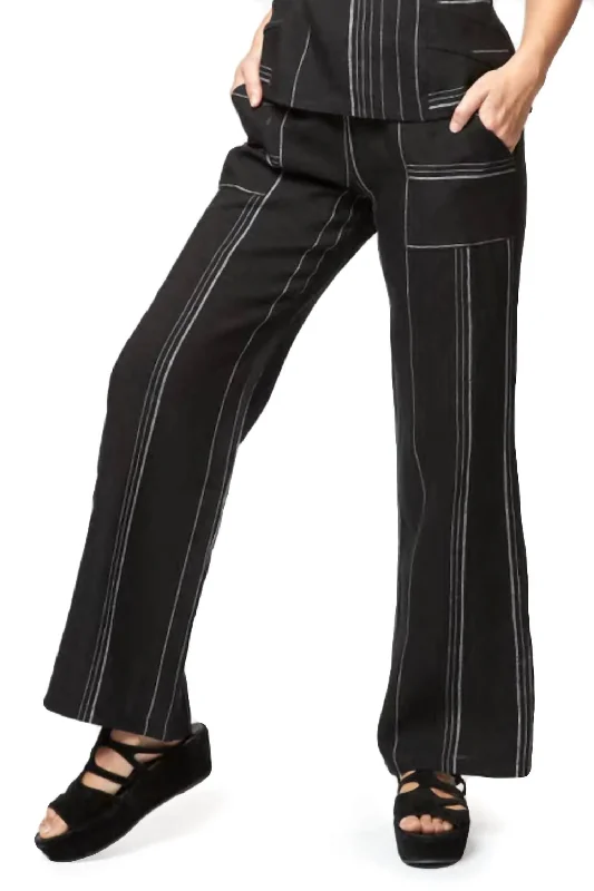 Sheer panel pants for women with a sexy touchAmalfi Linen Pant Stripe In Black Multi