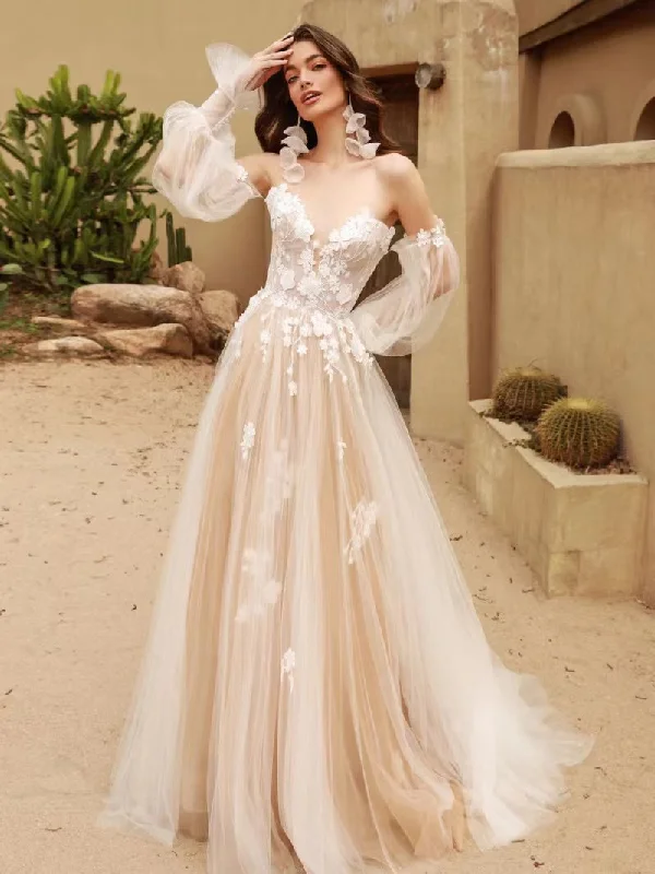 Dainty beaded wedding dress for a glamorous lookAppliques Elegant A-line Wedding Dresses, Lace Tulle Bridal Gowns, Newest Beach Wedding Gowns Dainty beaded wedding dress for a glamorous lookAppliques Elegant A-line Wedding Dresses, Lace Tulle Bridal Gowns, Newest Beach Wedding Gowns