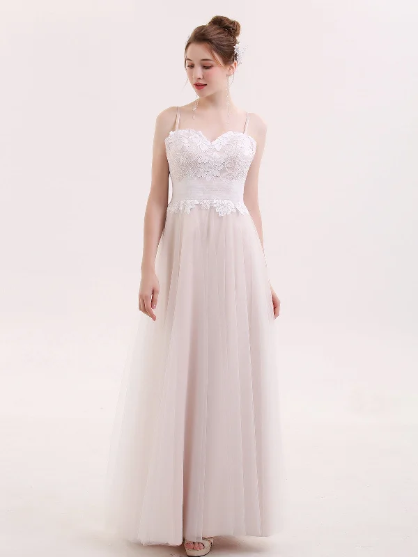 Sleeve - less wedding dress for a summer weddingSweetheart Neck Spaghetti Strap Tulle Bridal Dress-Champagne Sleeve - less wedding dress for a summer weddingSweetheart Neck Spaghetti Strap Tulle Bridal Dress-Champagne