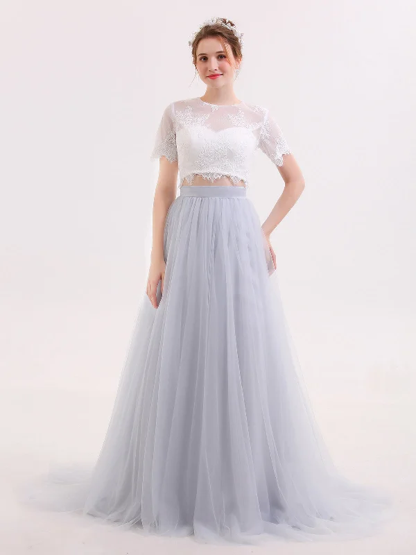 Mermaid - fit wedding dress with a trumpet skirt2 Piece Wedding Dress with Half Sleeves-Silver Mermaid - fit wedding dress with a trumpet skirt2 Piece Wedding Dress with Half Sleeves-Silver