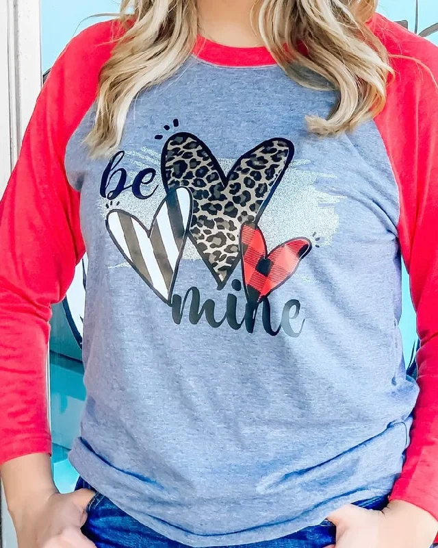 Women's T - shirt with a patch pocket and a button - down frontBe Mine Baseball Tee
