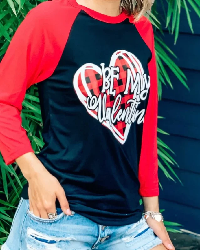 Printed women's T - shirt with a nautical - themed patternBe My Valentine Baseball Tee