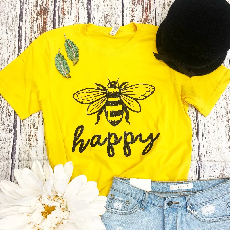Tassel - trimmed women's T - shirt for a bohemian styleBee Happy Tee