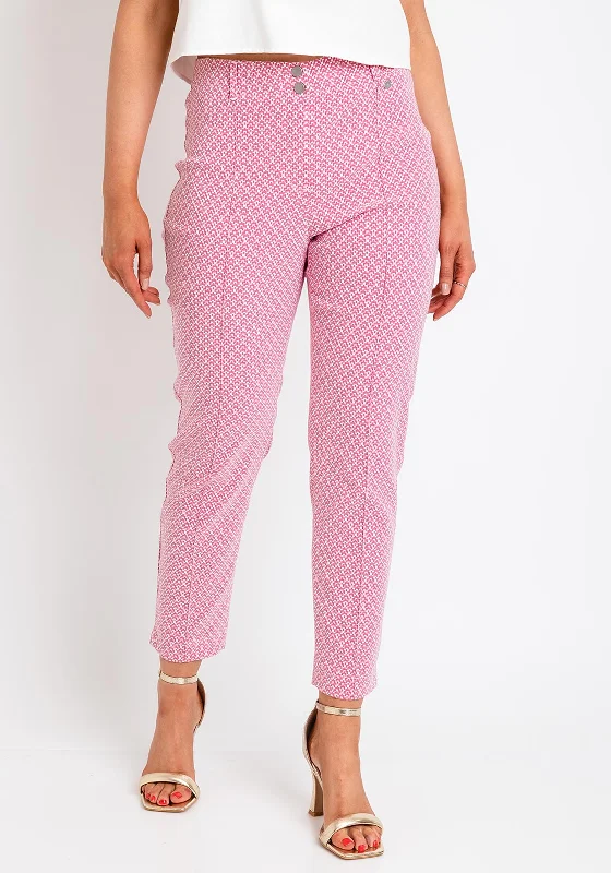 Midi length pants for women with eleganceBianca Siena Geometric Print Slim Trousers, Pink