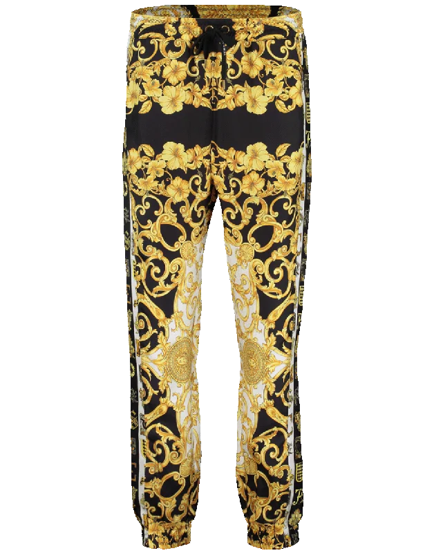 Sheer panel pants for women with a sexy touchBlack And Gold Print Joggers