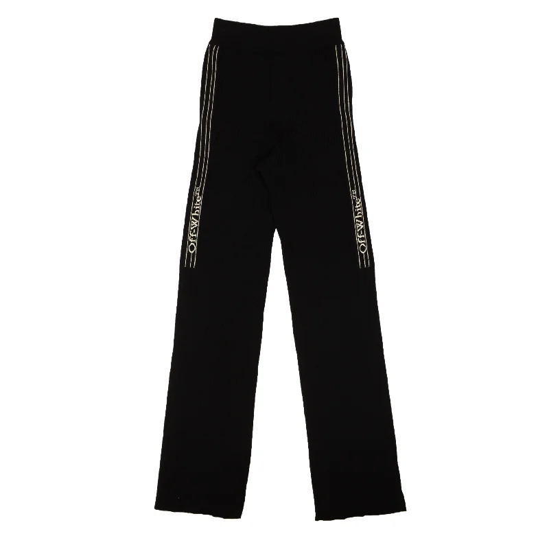 Thermal lined wide leg pants for women in a warm and stylish styleBlack Logo Stripe Pants