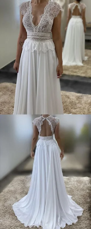 Racer - back wedding dress for a sporty - modern lookBoho Wedding Dress Elegant Lace Open Back Bridal Gown For Summer Beach Wedding prom dress, evening dress    cg22102
