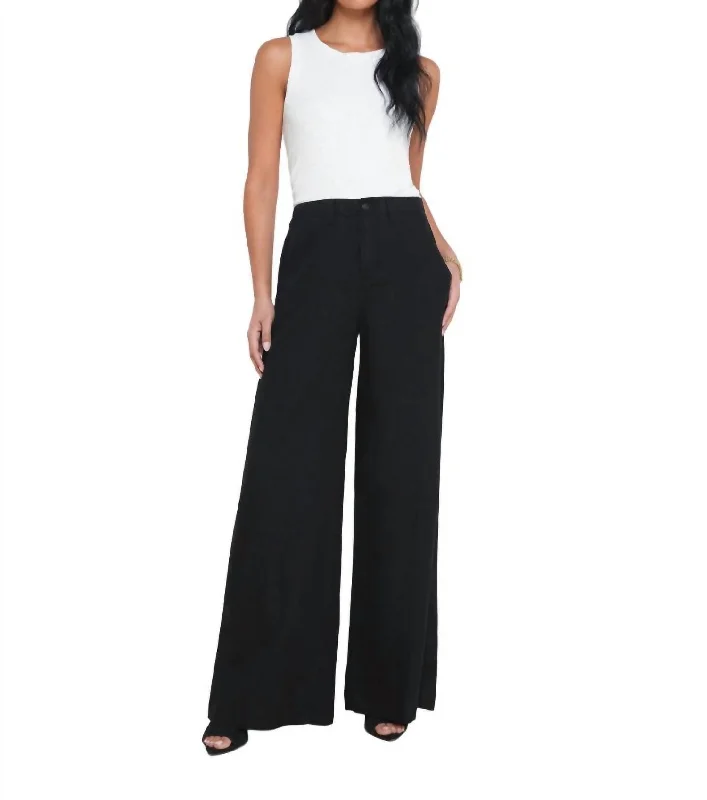 Striped wide leg jeans for women in a bold and trendy styleBrie Wide Leg Linen Pant In Black